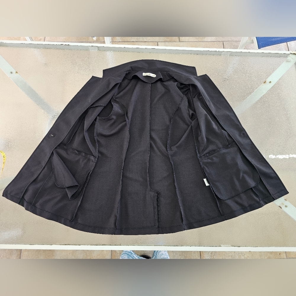 Genhoo Black Blazer Jacket Women’s Longline Chic Minimalist Gold Zip Pockets L - Picture 7 of 12